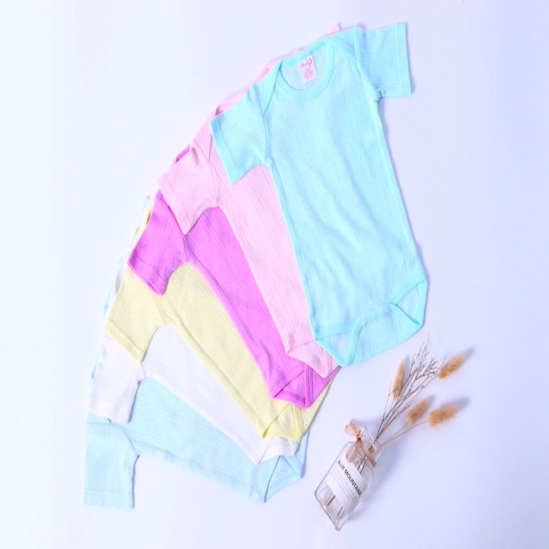 6M short Sleeve Jacquard Cotton Breathable Summer Baby Onesie 6 colors